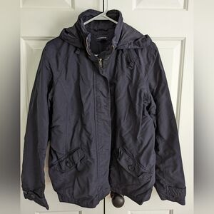 Women's Land's End navy blue coat with detachable hood, Size M/10-12